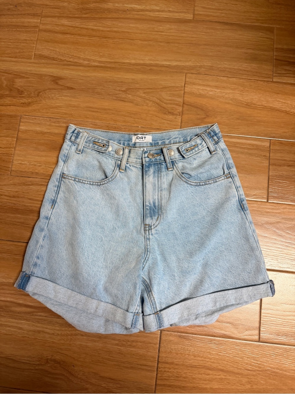 Oat New York Light Wash Rolled Hem Denim Shorts